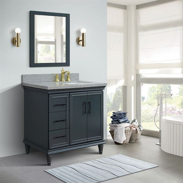 37" Single Vanity in Dark Gray Finish with Gray Granite and Rectangle Sink-