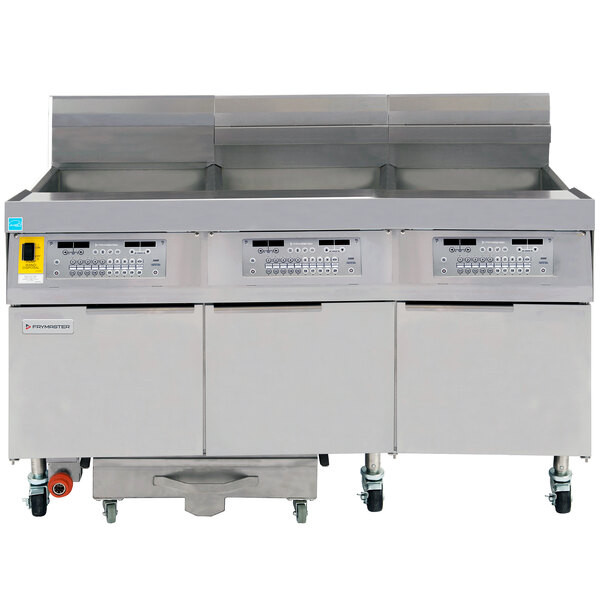 Frymaster FPLHD365 100 lb. Natural Gas Three Unit Floor Fryer with Thermatron Co