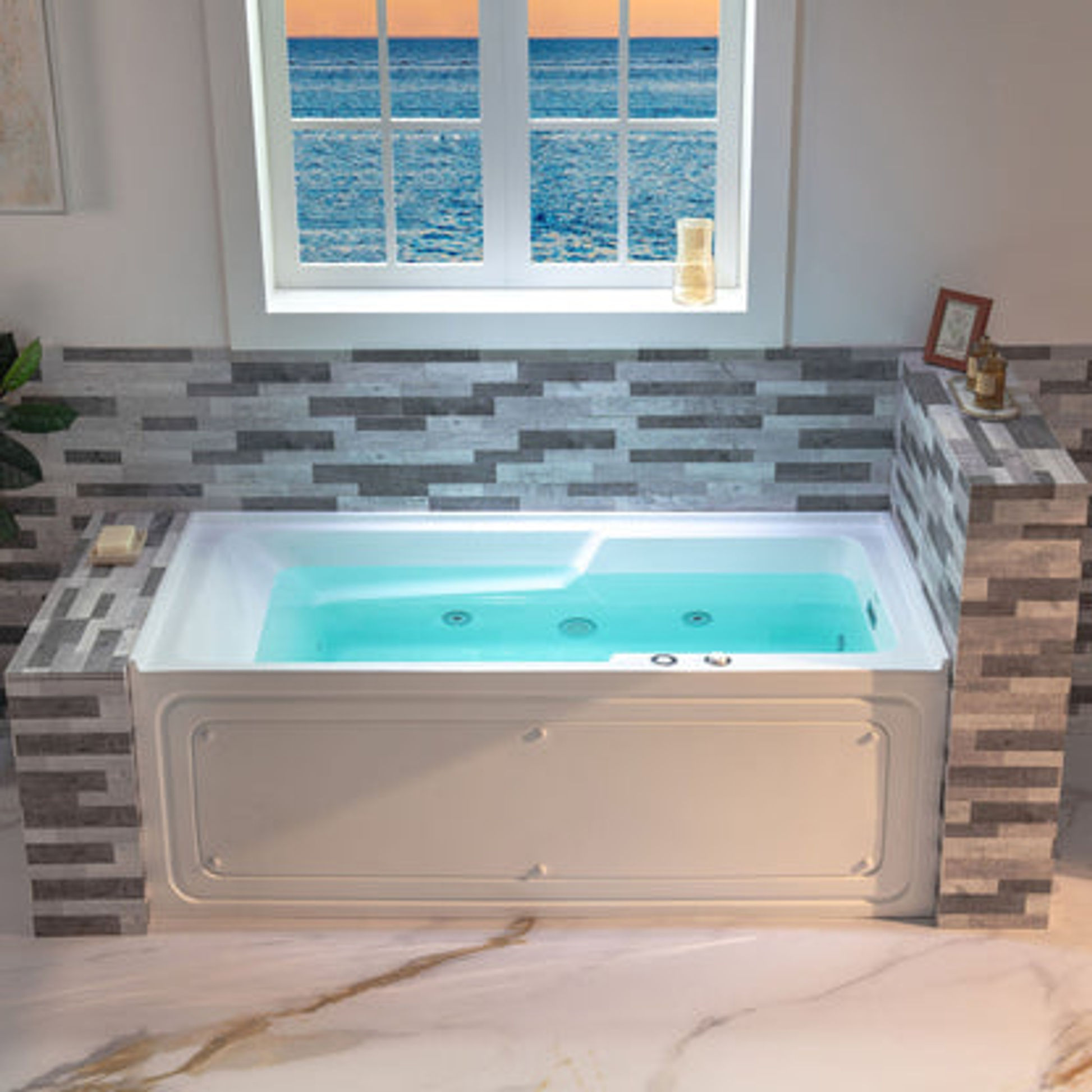 WoodBridge 60" White Acrylic Alcove Rectangular Whirlpool Heated — BS6030R