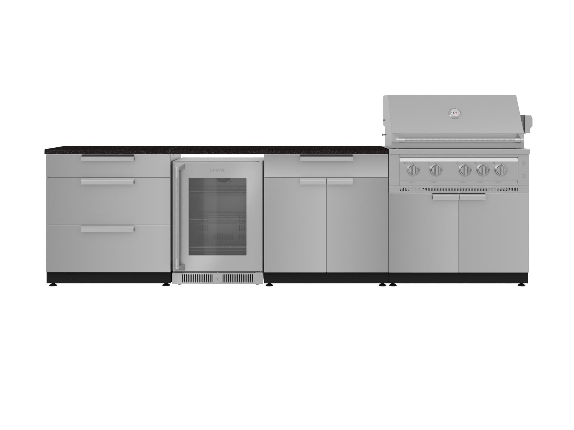 OKC SS 7pc-3drw, Bar, 36 IGC, 36 LP Plat Grill, Fridge w Glass Door, Estone Blac