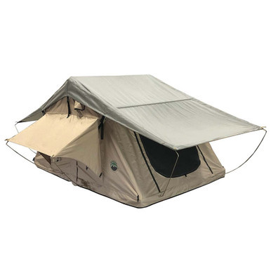 LD TMBK 3 Person Soft Shell Roof Top Tent, Tan Body & Green Rainfly
