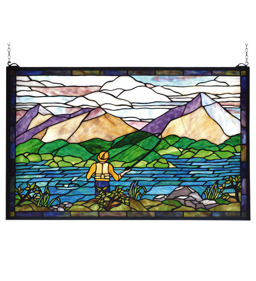 Meyda 30"W X 19"H Fly Fishing Stained Glass Window