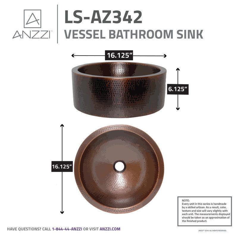 Thumbnail: ANZZI Stern 16 in. Handmade Vessel Sink in Hammered Antique Copper