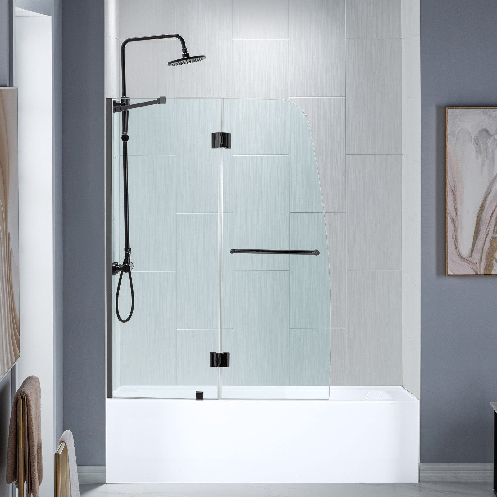 WoodBridge 49" W x 58" H Clear Tempered Glass Frameless Hinged Shower Tub Door W