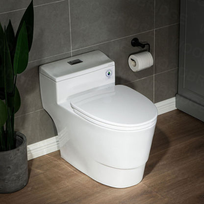 Thumbnail: WoodBridge T-0018 White Dual Flush Elongated One Piece Modern Toilet With Soft C