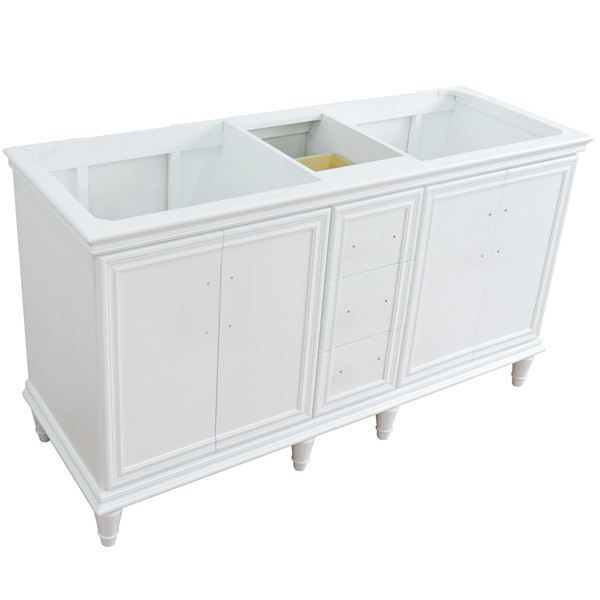 60" Double Vanity in White - Cabinet Only- Black Handles