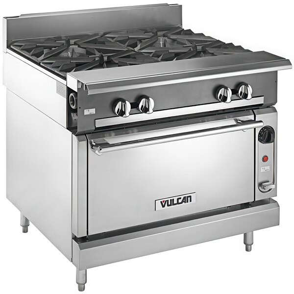 Vulcan V4B36C-NAT V Series Natural Gas 4 Burner 36″ Heavy-Duty Range with Convec