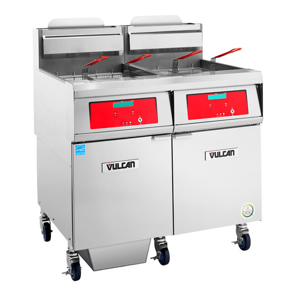 Vulcan 2VHG70DF-NAT QuickFry Series 140 lb. Natural Gas 2 Unit Floor Fryer