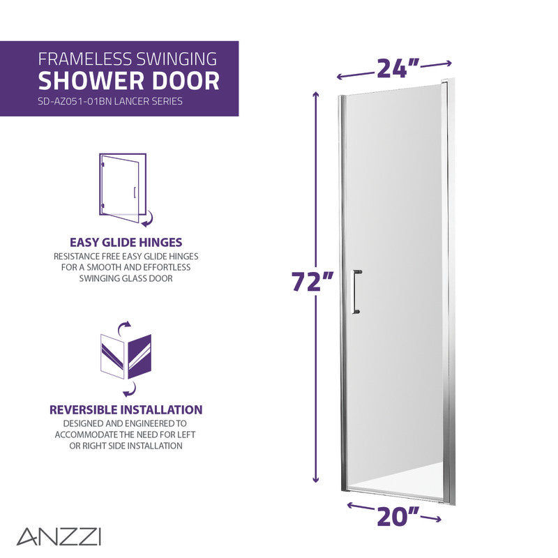Thumbnail: ANZZI Lancer 23 in. x 72 in. Semi-Frameless Shower Door w/ TSUNAMI GUARD