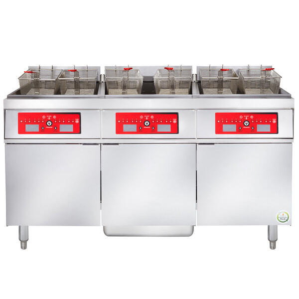 Vulcan 3ER50CF-1 150 lb. 3 Unit Electric Floor Fryer System with Computer Contro