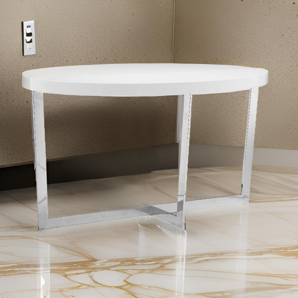 Benzara Tini 55" Console Table, Oval Top, Chrome Frame, Sleek White