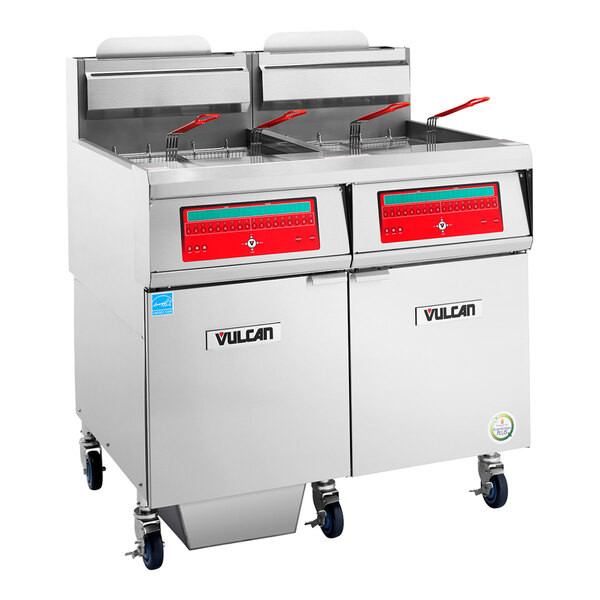 Vulcan 2VHG70CF-NAT QuickFry Series 140 lb. Natural Gas 2 Unit Floor Fryer