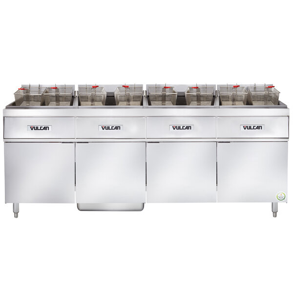 Vulcan 4ER50AF-1 200 lb. 4 Unit Electric Floor Fryer System with Analog Controls