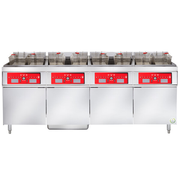 Vulcan 4ER50CF-2 200 lb. 4 Unit Electric Floor Fryer System with Computer Contro