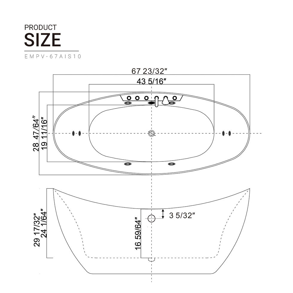 Thumbnail: ibathtub 67" Freestanding Boat-shaped Whirlpool Bathtub w/ Center Drain