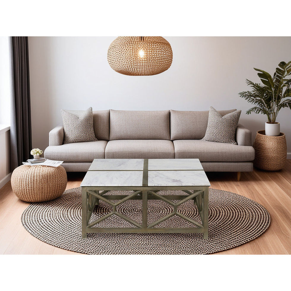 Thumbnail: Agas Coffee Table, 40 Inch Square White Genuine Marble Top, Sandblasted Washed A