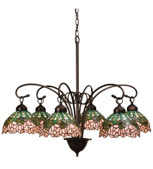 Meyda 31" Wide Tiffany Cabbage Rose 6 Light Chandelier