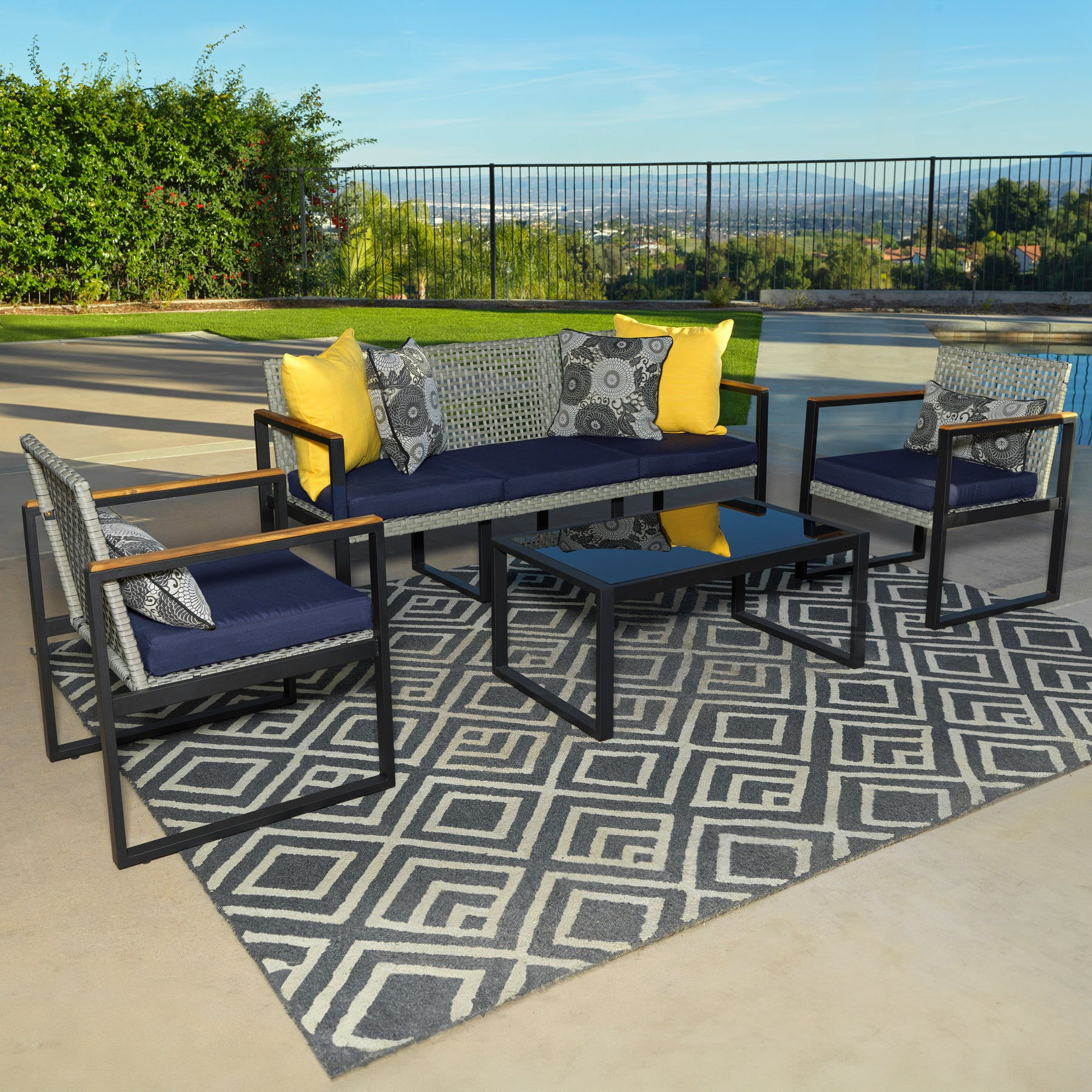 Kinger Home Keaton 4-Piece Rattan Wicker Patio Set