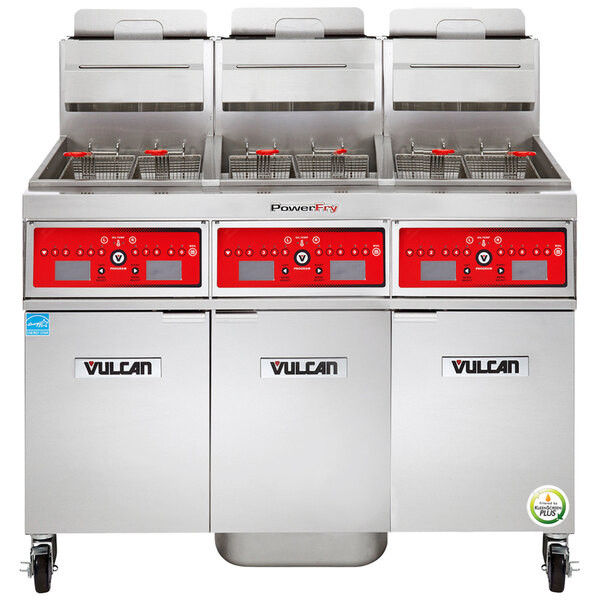 Vulcan 3VK65CF-1 PowerFry5 Natural Gas 195-210 lb. 3 Unit Floor Fryer System wit