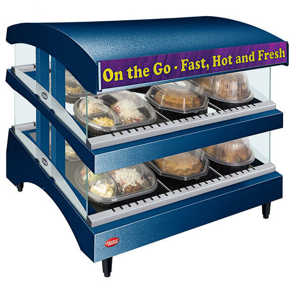 Hatco GR3SDS-27DCT Navy Glo-Ray 27″ Slanted Double Shelf Heated Glass Merchandis