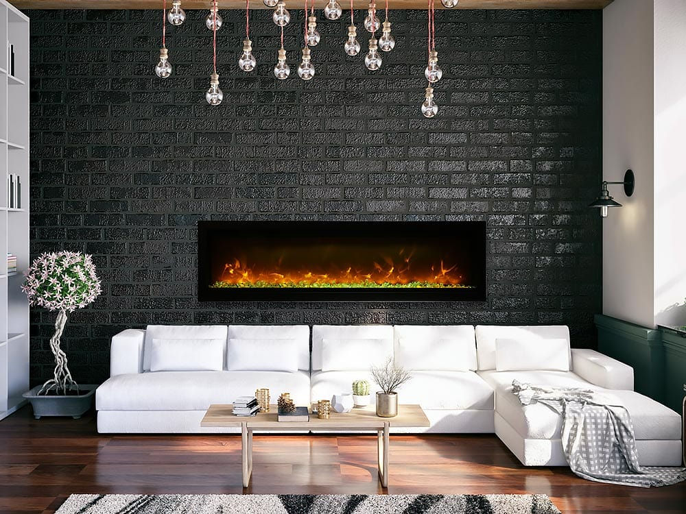 Amantii Symmetry 60-in Basic Built-In Electric Fireplace w/ Black Steel Surround
