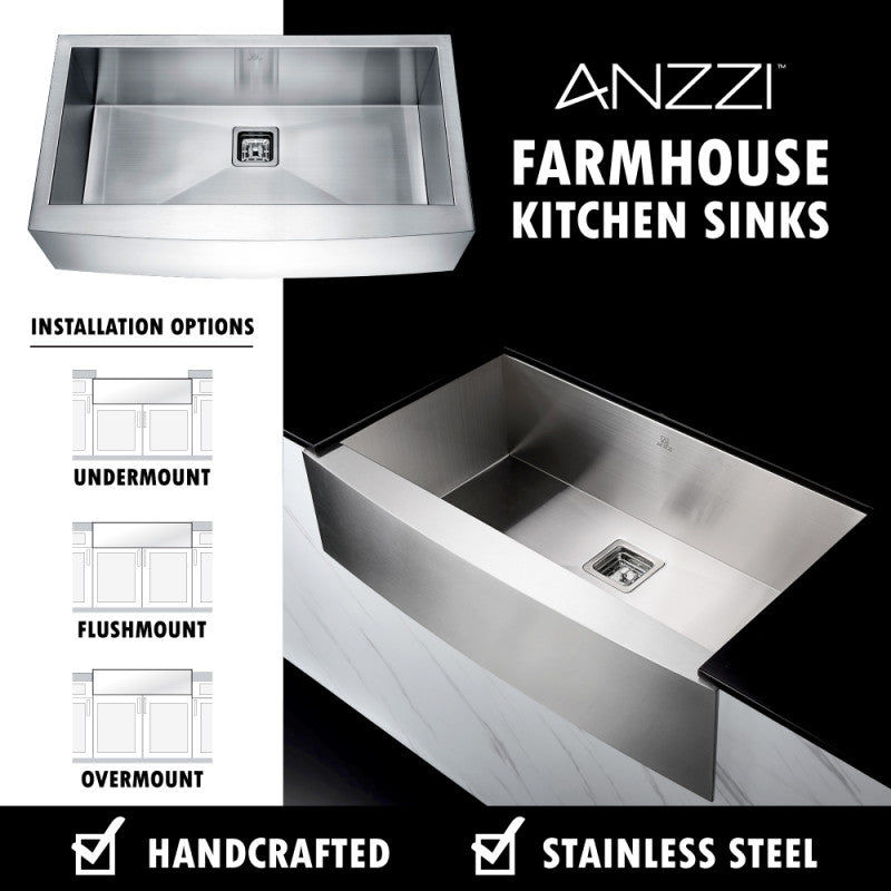 Thumbnail: ANZZI Elysian Farmhouse 32 in. Single Bowl Kitchen Sink w/ Faucet in
