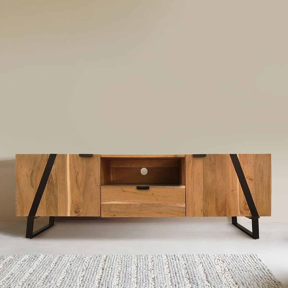 Thumbnail: Aza 59 Inch Handcrafted TV Console with Drawer Natural Brown Acacia Wood Cabinet