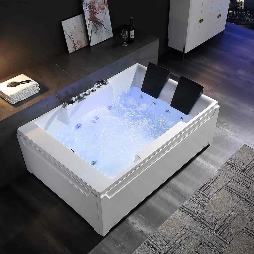 ibathtub 72" Alcove Whirlpool LED Bathtub for 2 Persons with Left Drain