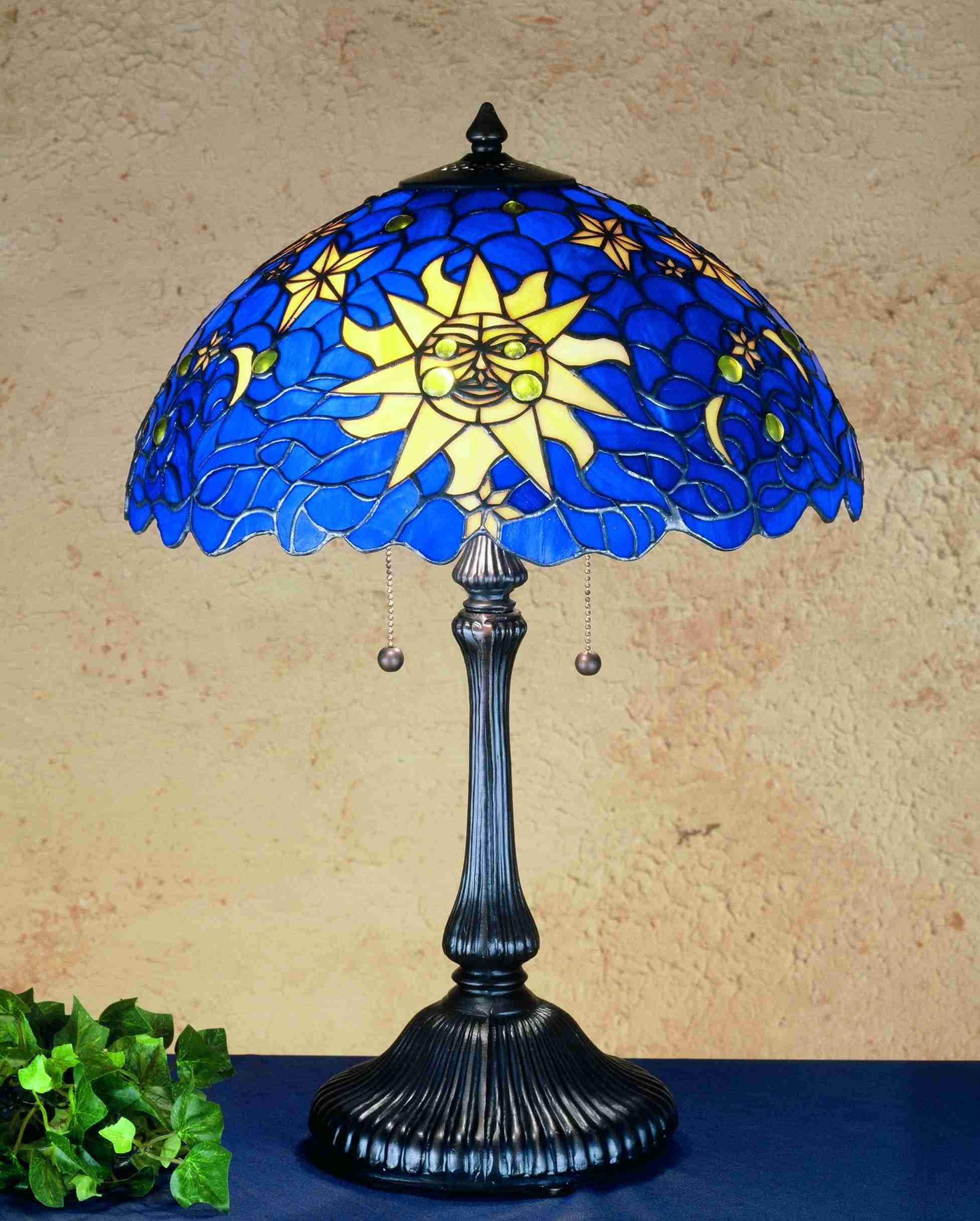 Meyda 16" SUN; MOON & STARS IN THE SKY SHADE-23" RIBBED BASE 2LT PC.604