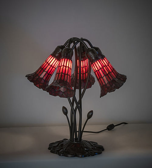 Meyda 16" High Stained Glass Pond Lily 5 Light Table Lamp