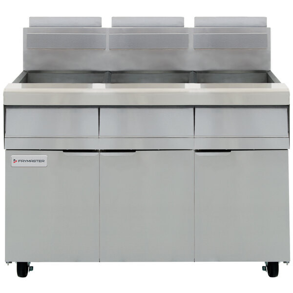 Frymaster MJ340 Natural Gas 3 Unit 40 lb. Floor Fryer with Millivolt Controls