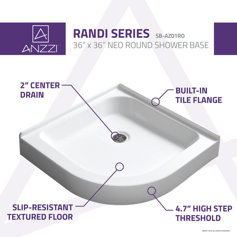 Thumbnail: ANZZI Randi Base Series 36 in. L x 36 in. W Corner Shower Shower Pan