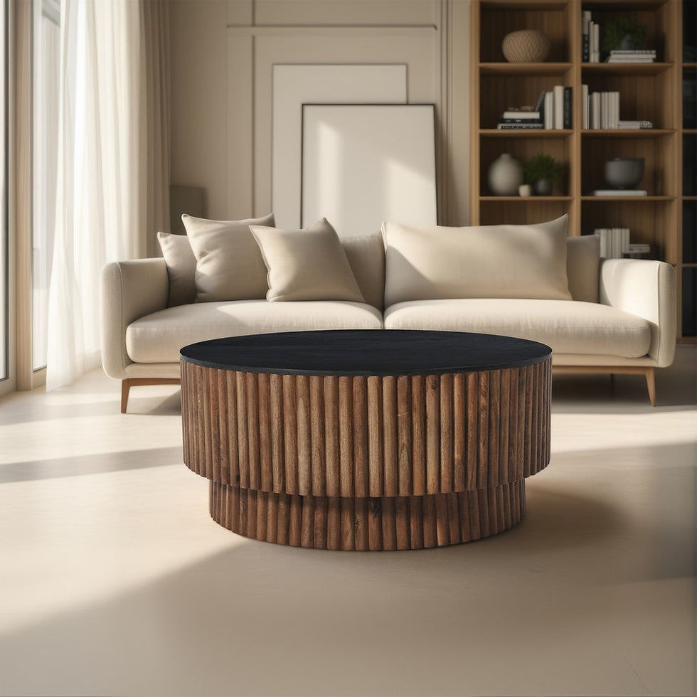 Thumbnail: The Urban Port Montoya Coffee Table | 34" Round Black Top | Brown Mango