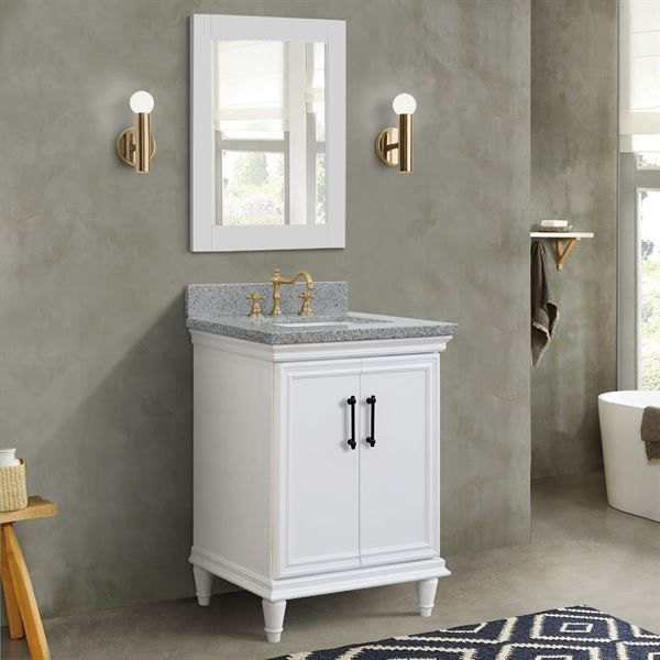 25" Single Vanity in White Finish with Gray Granite and Rectangle Sink