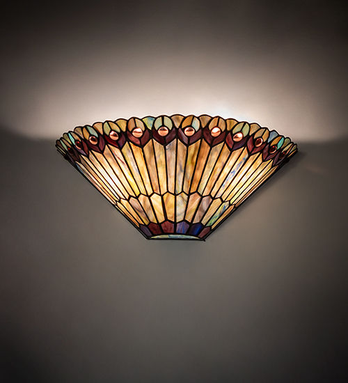 Meyda 17"W Tiffany Jeweled Peacock Wall Sconce