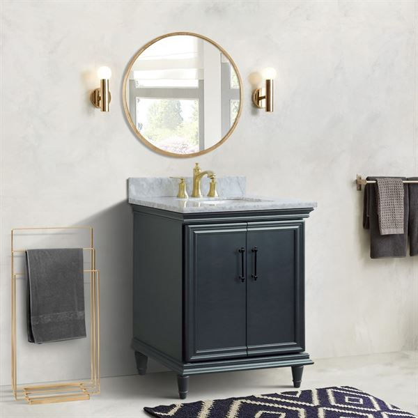 31" Single Vanity in Dark Gray Finish with White Carrara and Rectangle Sink