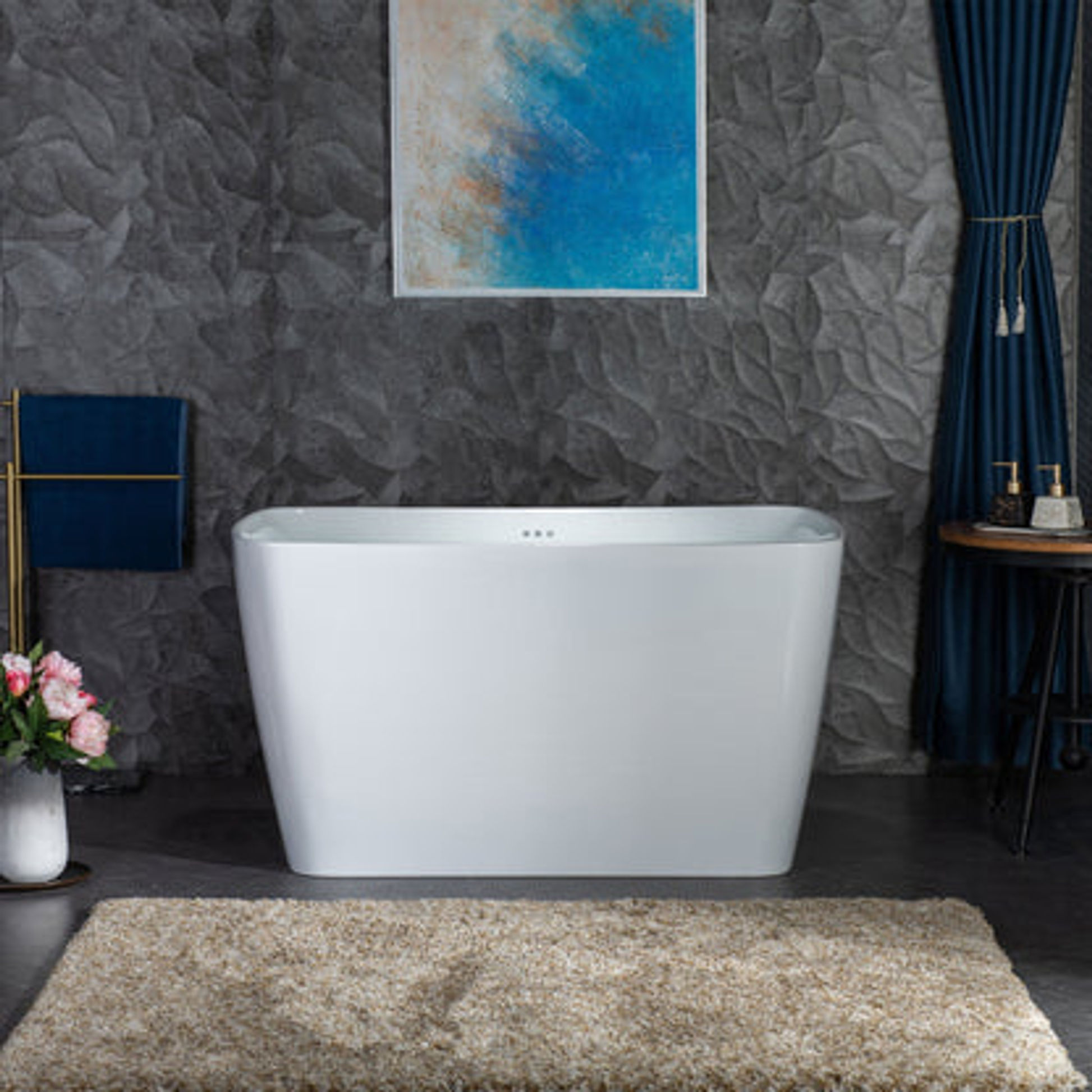 WoodBridge 48" White Acrylic Freestanding Rectangular Air Bath Bathtub With Pre