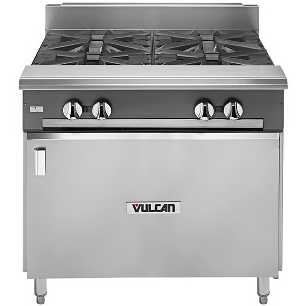 Vulcan V4B36B-NAT V Series Natural Gas 4 Burner 36″ Heavy-Duty Range with Cabine