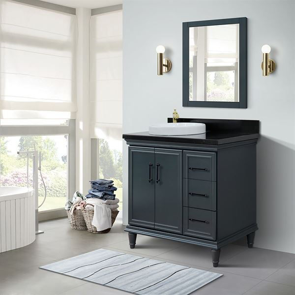 37" Single Vanity in Dark Gray Finish with Black Galaxy and Round Sink- Left