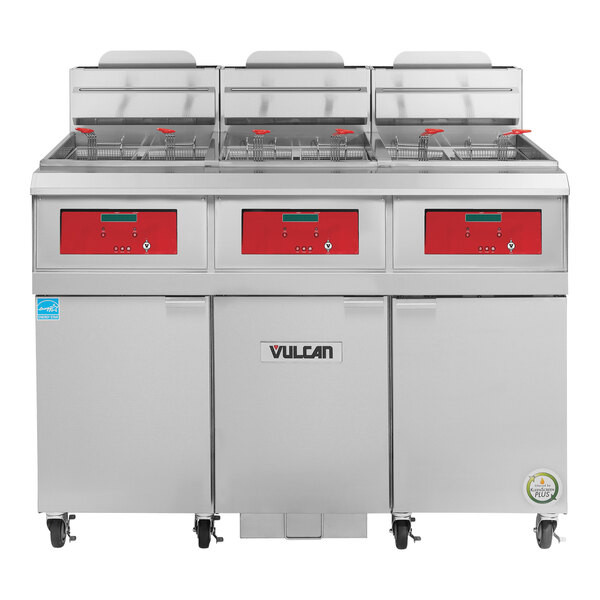 Vulcan 3VHG50DF-LP QuickFry Series 150 lb. Liquid Propane 3 Unit Floor Fryer wit