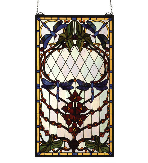 Meyda 14"W X 25"H Dragonfly Allure Stained Glass Window