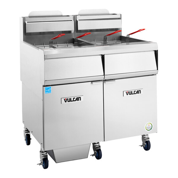 Vulcan 2VHG70AF-LP QuickFry Series 140 lb. Liquid Propane 2 Unit Floor Fryer wit