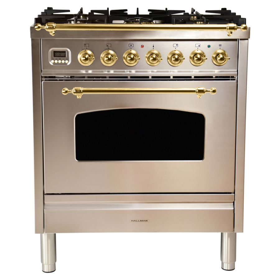 Thumbnail: Hallman 30 in. Single Oven Duel Fuel Italian Range, LP Gas, Brass Trim HDFR30BSL