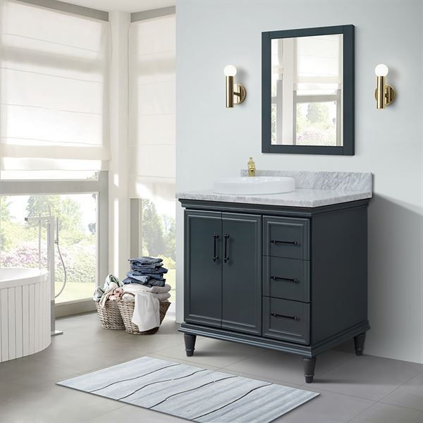 37" Single Vanity in Dark Gray Finish with White Carrara and Round Sink- Left