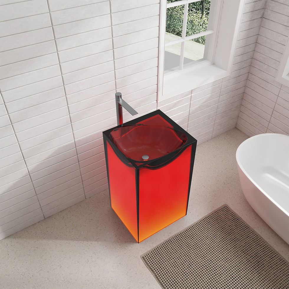 Thumbnail: vanityart Stone Resin Transparent Freestanding Pedestal Sink Basin w/