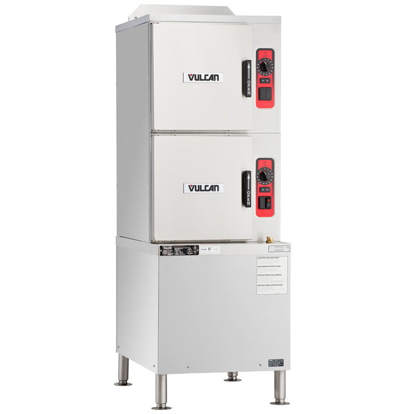 Vulcan C24GA6-BSC-NAT 6 Pan Natural Gas Floor Steamer with Cabinet Base and Basi