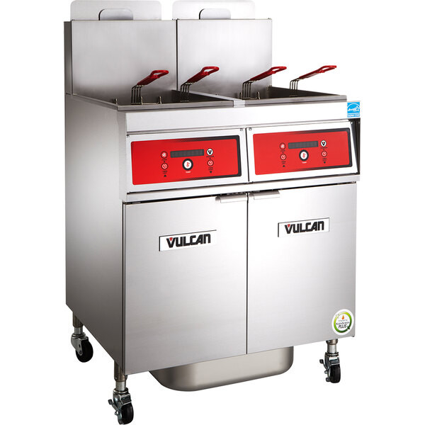 Vulcan 2VK65DF-1 PowerFry5 Natural Gas 130-140 lb. 2 Unit Floor Fryer System wit