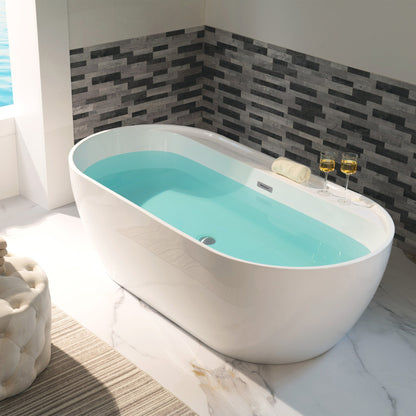 WoodBridge B0059 72" White Acrylic Freestanding Contemporary Soaking Bathtub Wit