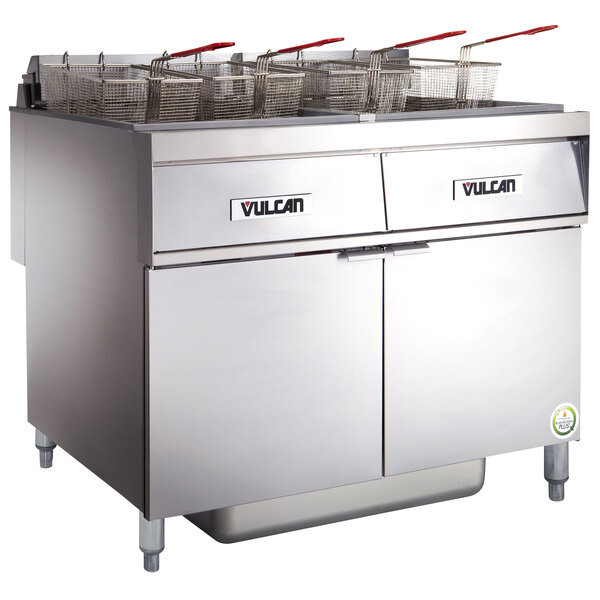 Vulcan 2ER50AF-1 100 lb. 2 Unit Electric Floor Fryer System with Analog Controls
