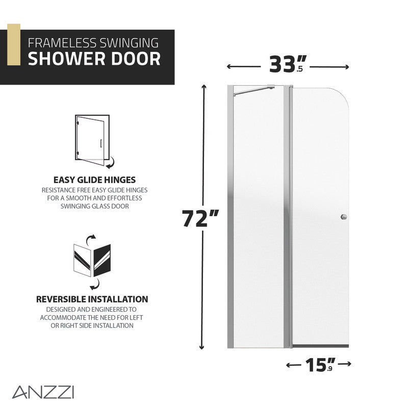 Thumbnail: ANZZI Romance 72-in. x 33.5-in. Frameless Swinging Shower Door